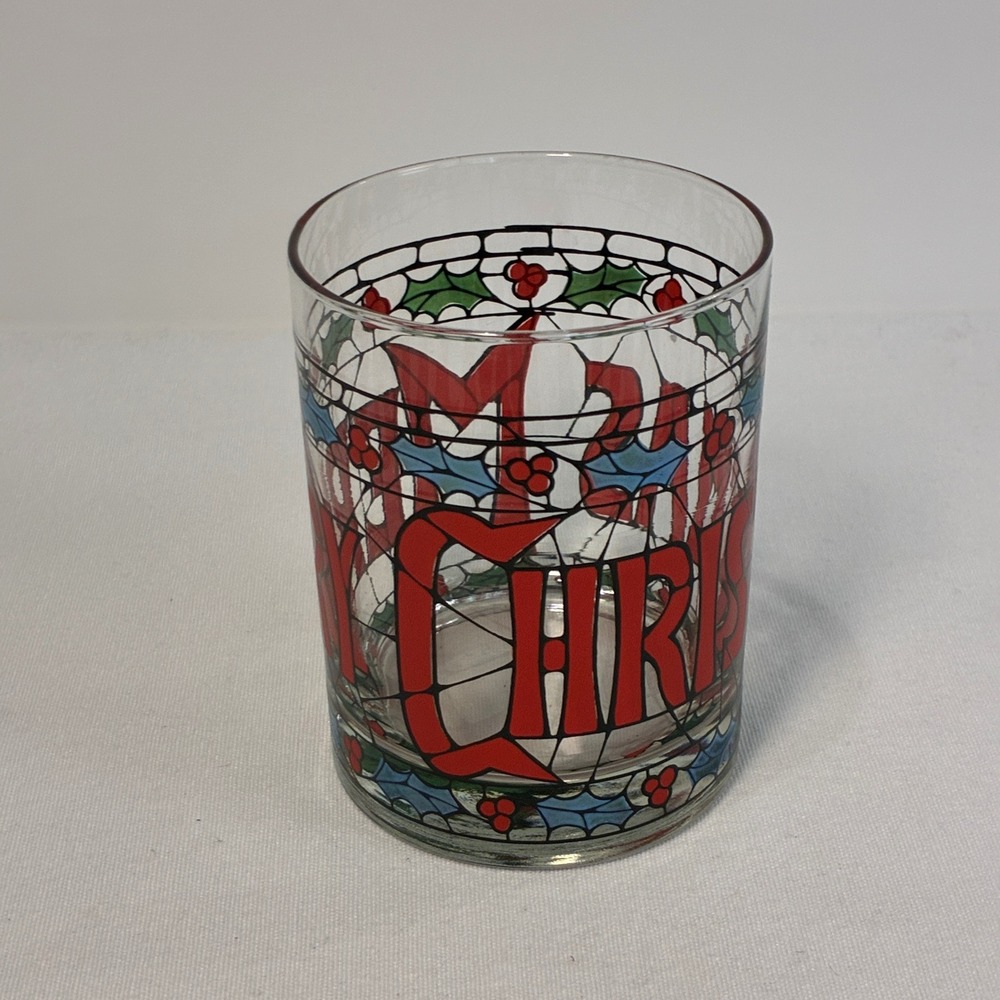 Vintage 1970 Merry Christmas Stained Glass Style Tumbler By Cera Houze